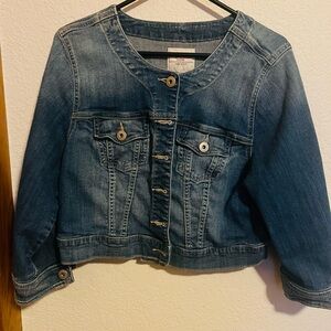 Torrid Blue Jean Jacket with Cropped Style and Contrast Stitching